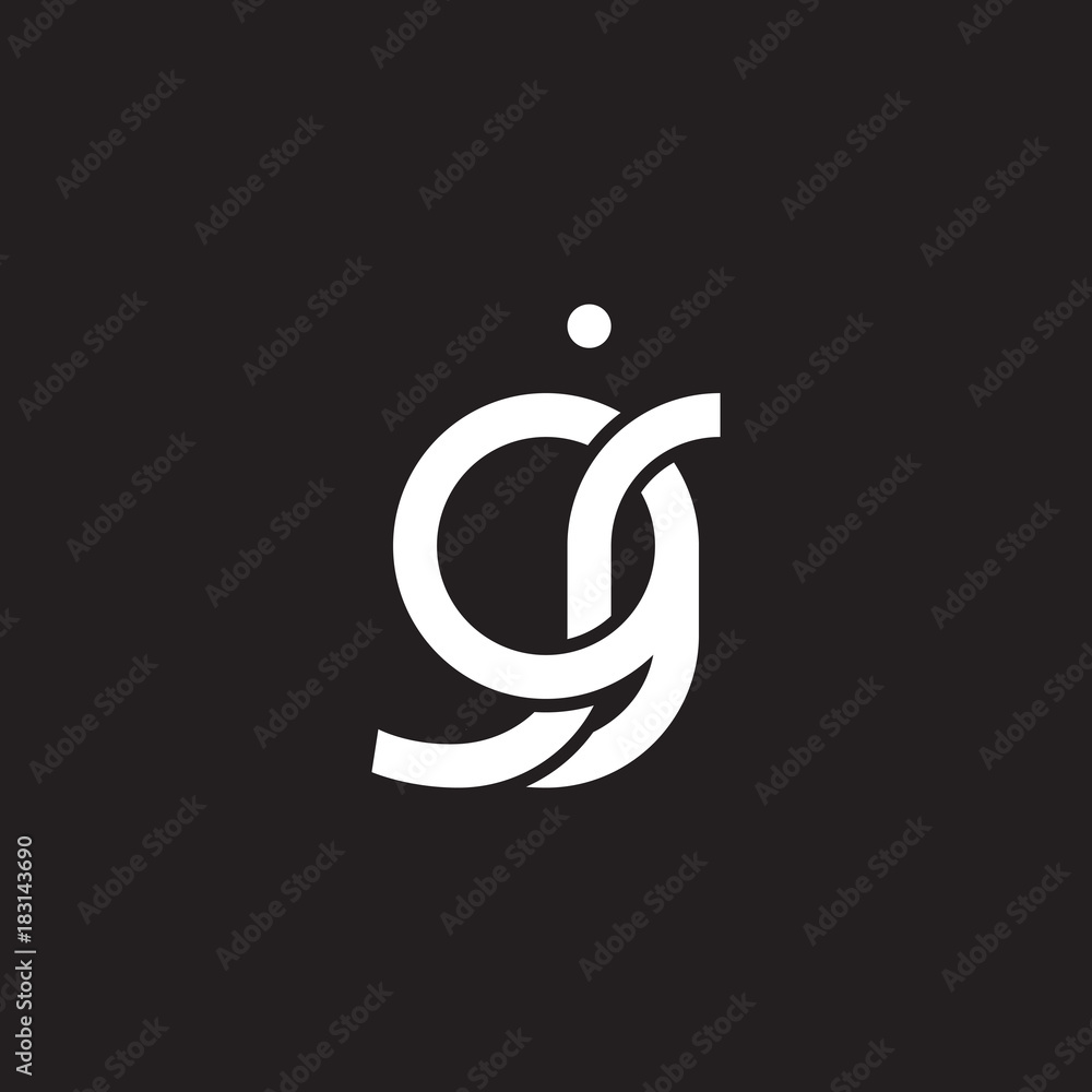Initial lowercase letter gj, overlapping circle interlock logo, white color on black background Initial lowercase letter gj, overlapping circle interlock logo, white color on black background
