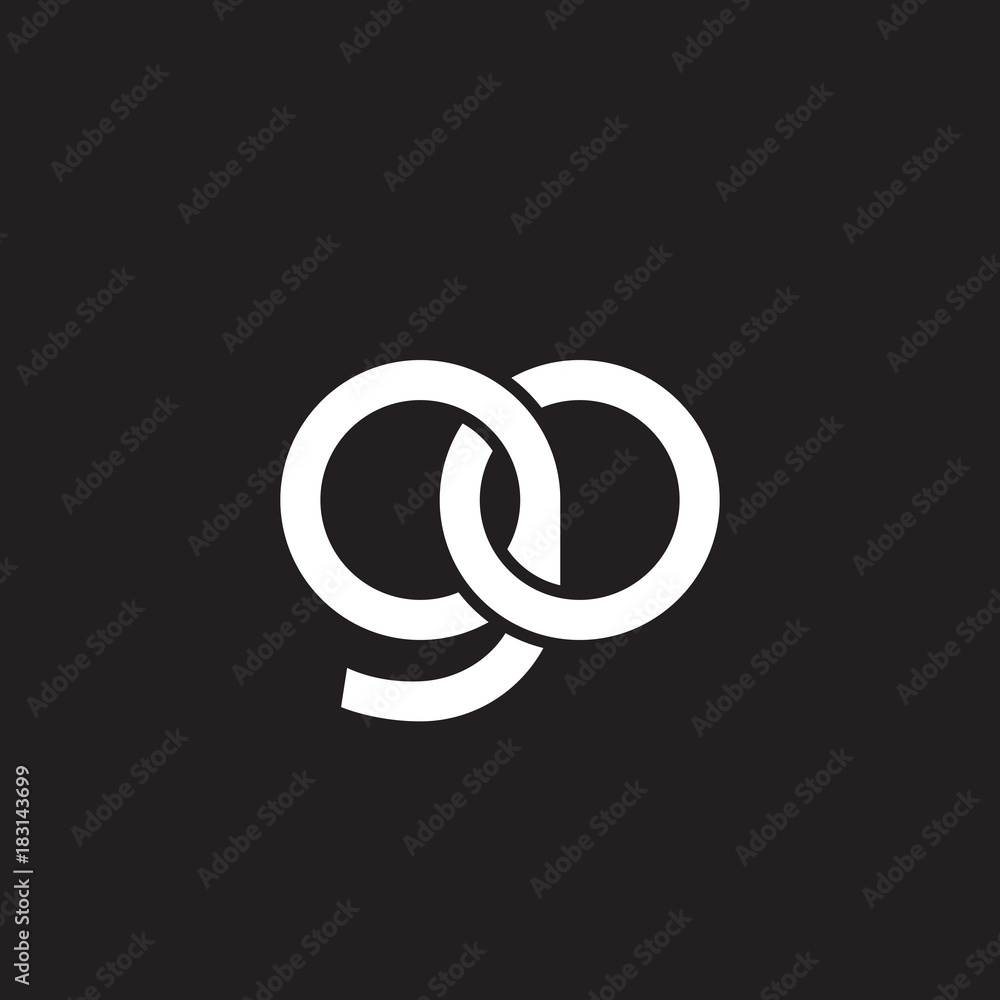 Initial lowercase letter go, overlapping circle interlock logo, white color on black background Initial lowercase letter go, overlapping circle interlock logo, white color on black background