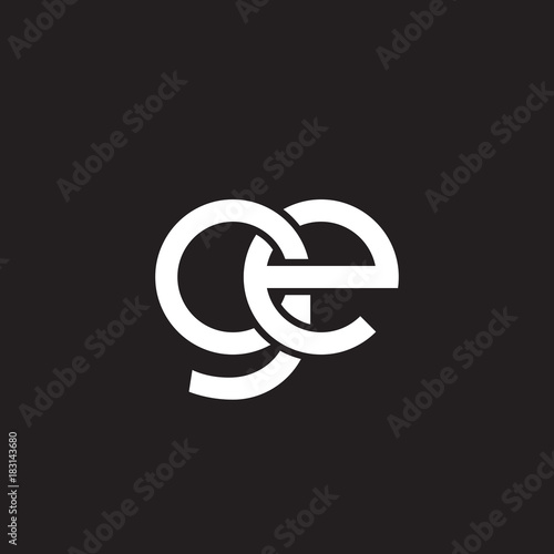Initial lowercase letter ge, overlapping circle interlock logo, white color on black background