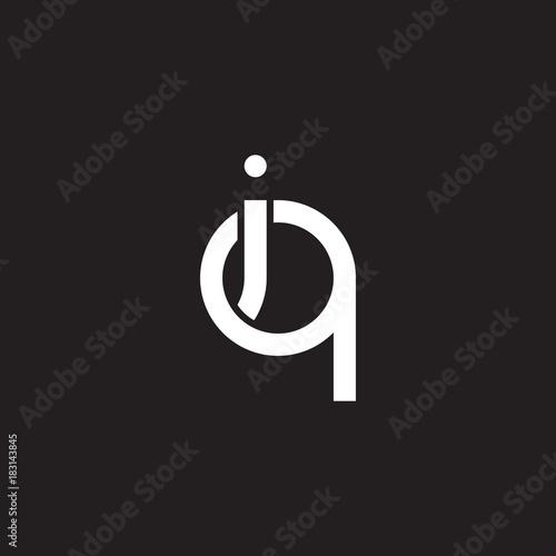 Initial lowercase letter iq, qi, overlapping circle interlock logo, white color on black background