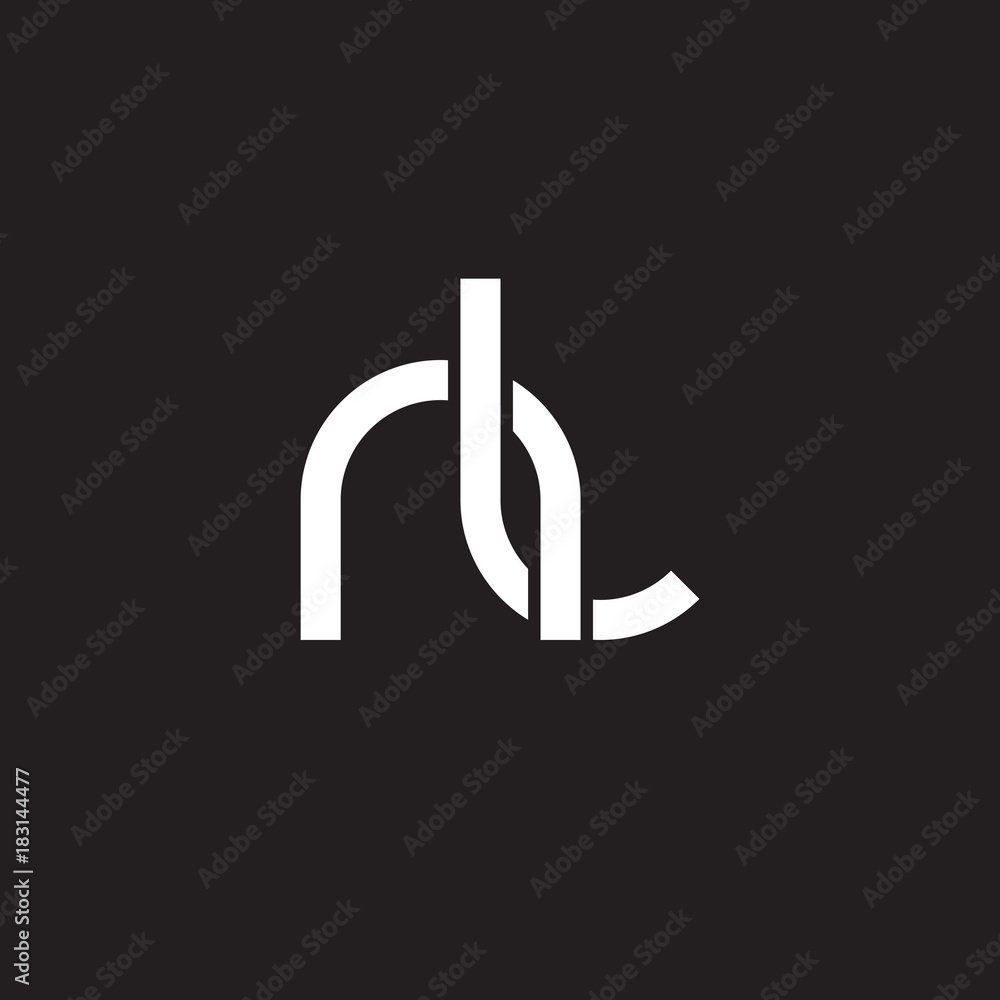 Initial lowercase letter nl, overlapping circle interlock logo, white color on black background Initial lowercase letter nl, overlapping circle interlock logo, white color on black background