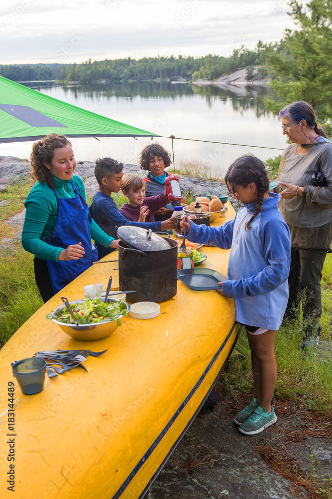Meal time on a family camping trip