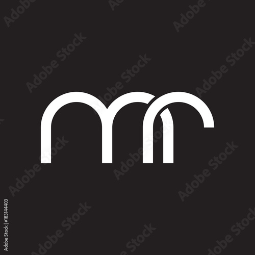 Initial lowercase letter mr, overlapping circle interlock logo, white color on black background