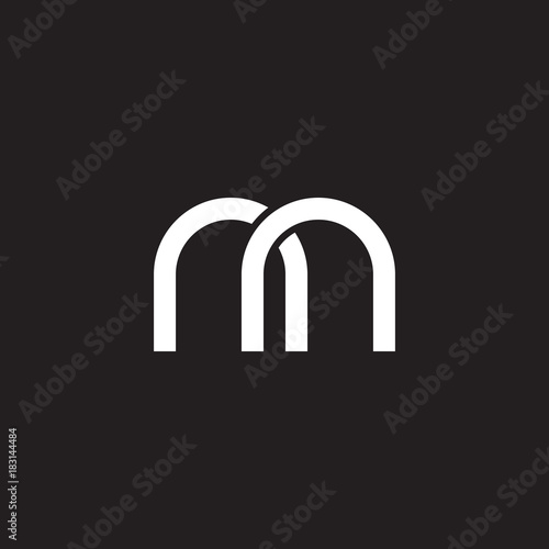 Initial lowercase letter nn, overlapping circle interlock logo, white color on black background photo
