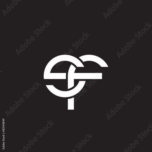 Initial lowercase letter sf, overlapping circle interlock logo, white color on black background