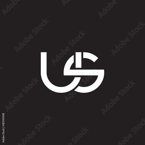 Initial lowercase letter us, overlapping circle interlock logo, white color on black background