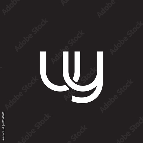 Initial lowercase letter uy, overlapping circle interlock logo, white color on black background