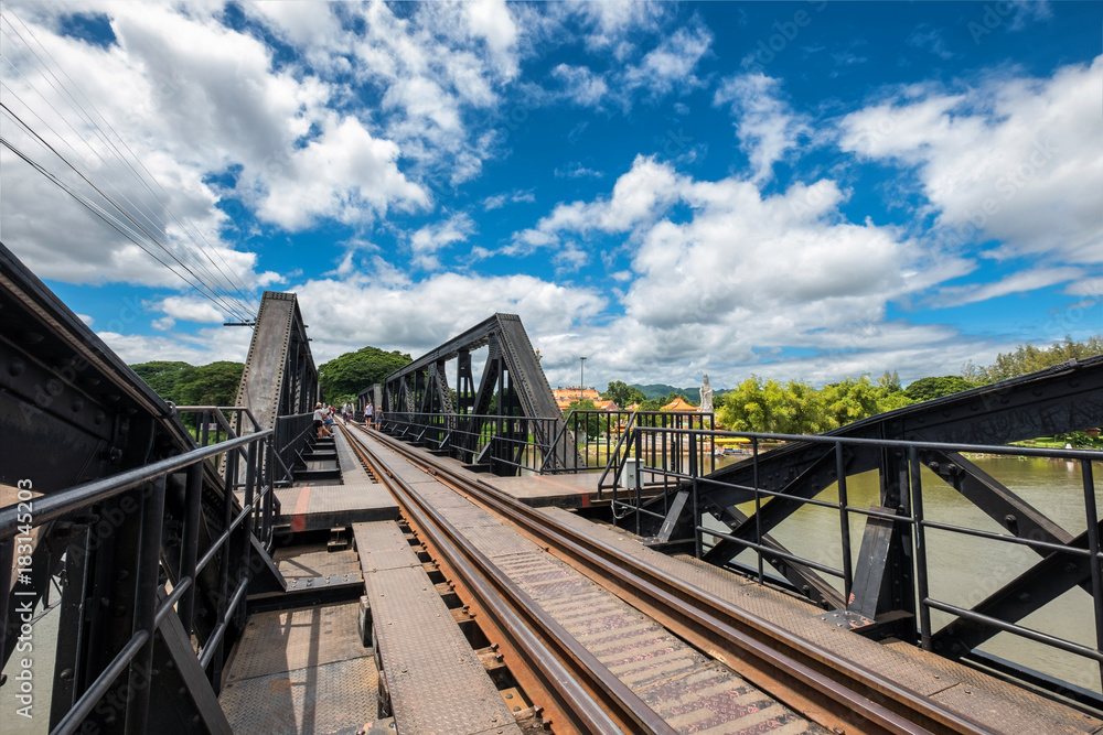 Architecture bridge over River Kwai historic of world war II with chinese temple