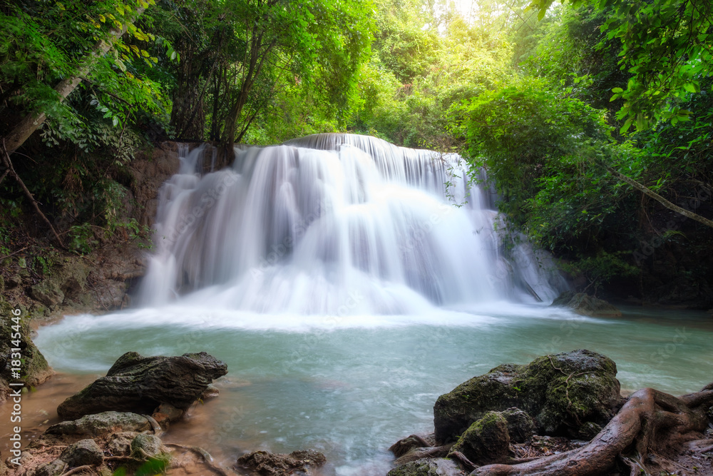 Beautiful Huay Mae Khamin waterfall in tropical rainforest at Srinakarin national park