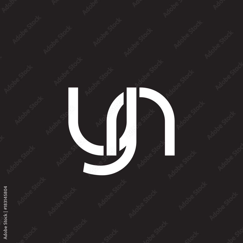 Initial lowercase letter yn, overlapping circle interlock logo, white color on black background - obrazy, fototapety, plakaty 
