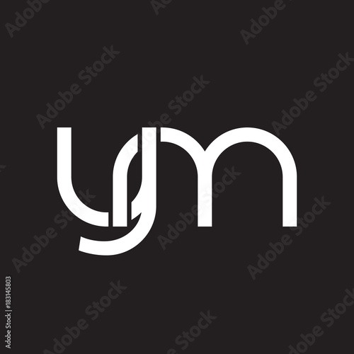 Initial lowercase letter ym, overlapping circle interlock logo, white color on black background