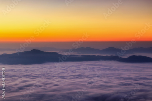 Landscape with the mist at Pha Tung mountain in sunrise time, Chiang Rai Province, Thailand