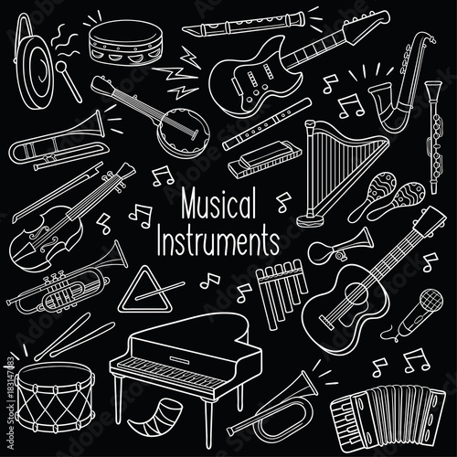 Doodle musical instruments in chalkboard