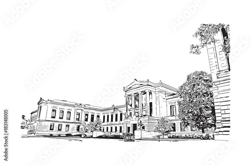 Sketch illustration, Boston Museum of Fine Art facade. The Museum of Fine Arts is the fourth largest museum in the United States in vector.