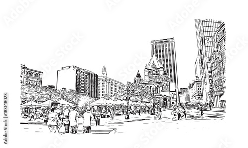 Sketch illustration of Copley Square Boston, USA in vector.