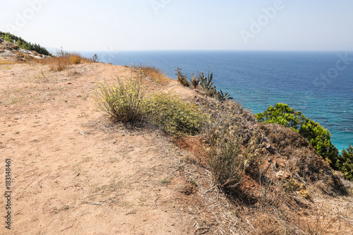 coastal landscape  on the way to the Acropolis of Rhodes  Greece