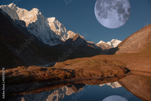 The moon on the east slope of Mount Everest