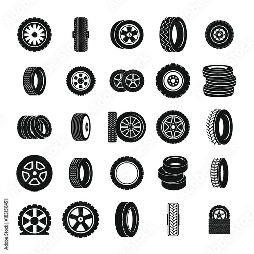 Tire icons set, simple style