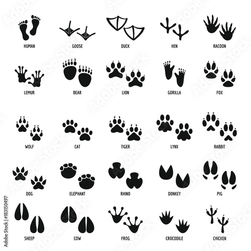 Animal footprint icons set, simple style