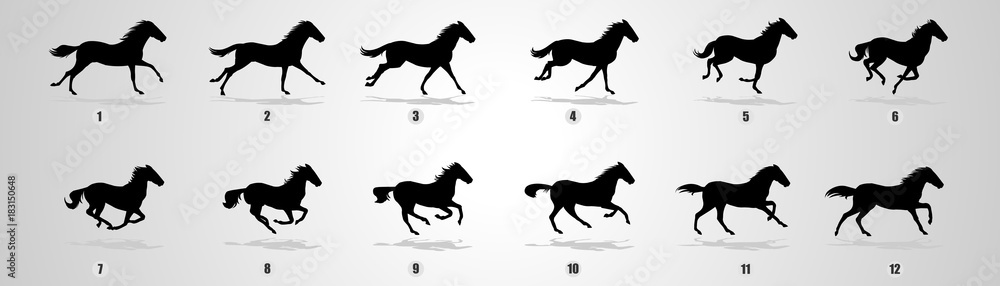 Horse Run cycle, Animation, Sprites, Sprites sheets, Animation frames,  sequence, Stock Vector
