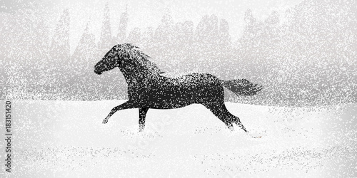 Horses in Snow field, Silhouette