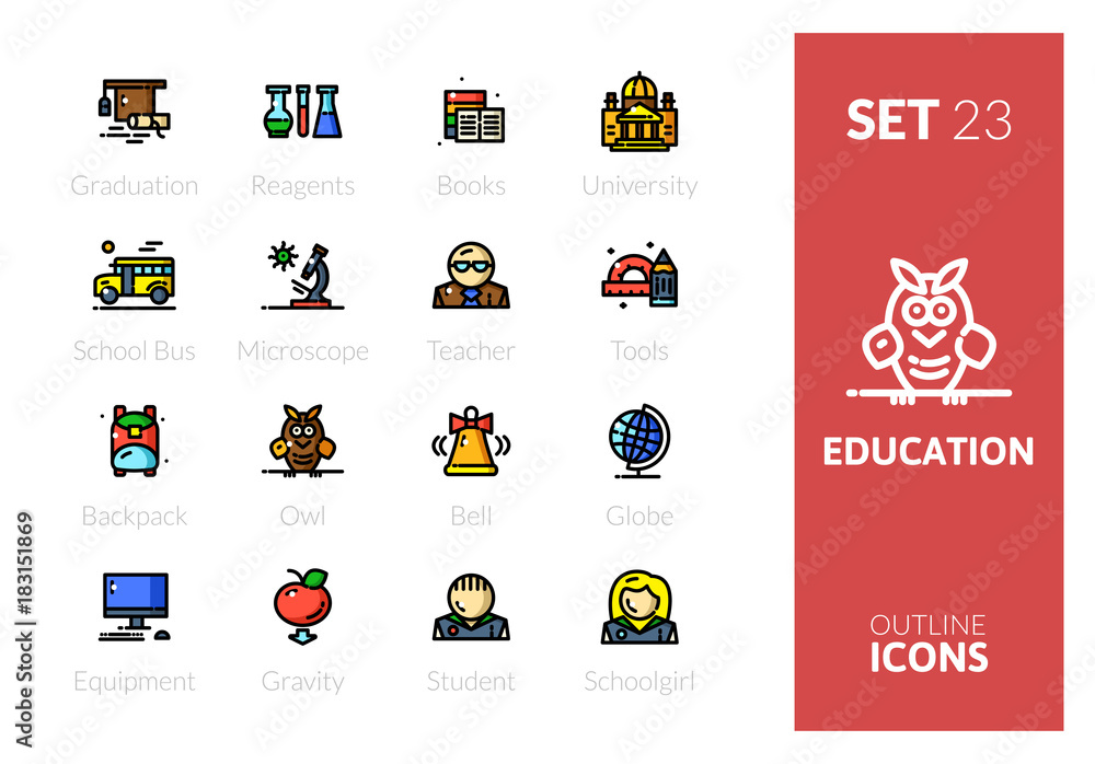 Outline color icons set in thin modern design style Outline color icons set in thin modern design style