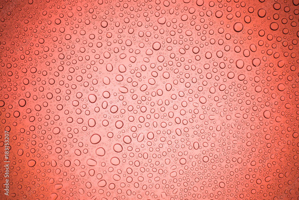 Rain droplets on red glass background, Water drops on glass. Rain droplets on red glass background, Water drops on glass.