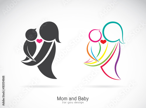Vector icon of a mom and baby on white background, Expression of love.