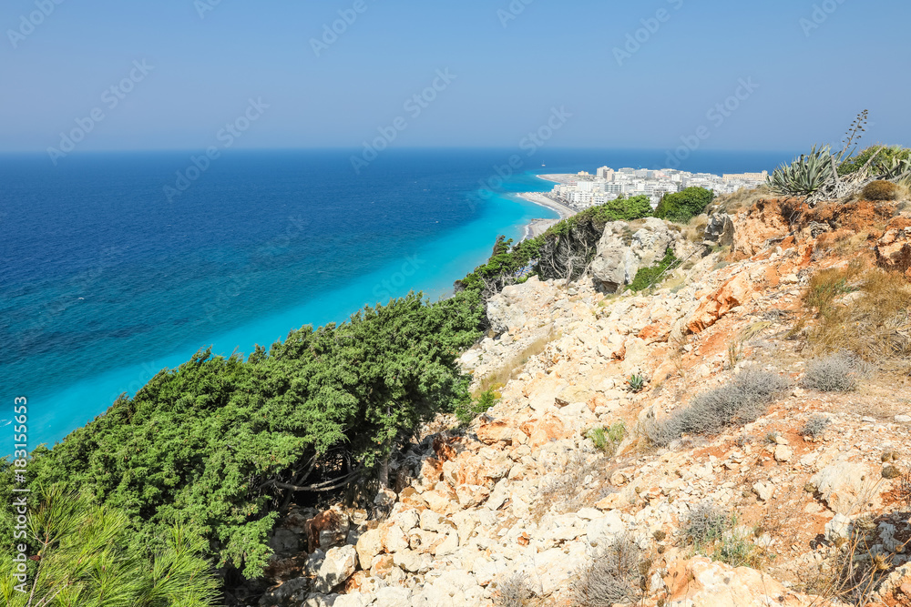 coastal landscape on the way to the Acropolis of Rhodes, Greece coastal landscape on the way to the Acropolis of Rhodes, Greece