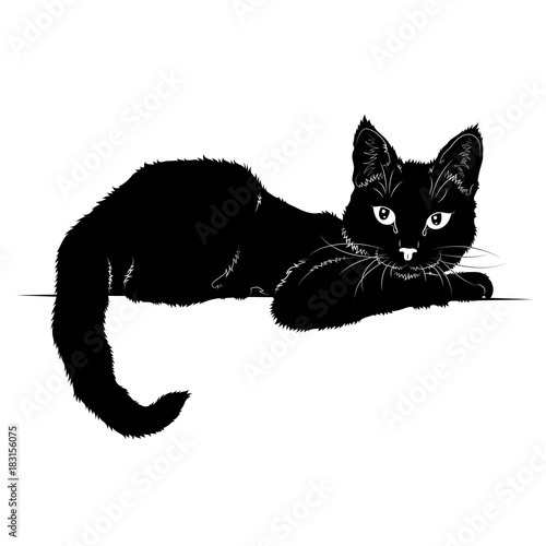 Векторный рисунок чёрный силуэт лежащей кошки