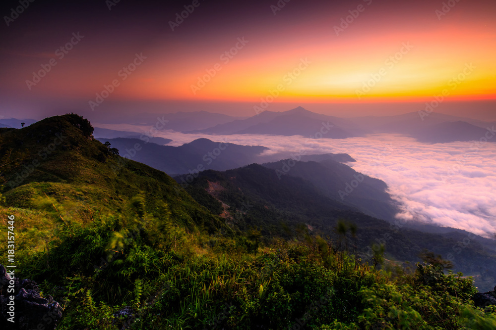 Doy-pha-tang, Landscape sea of mist on Mekong river in border  of  Thailand and Laos.