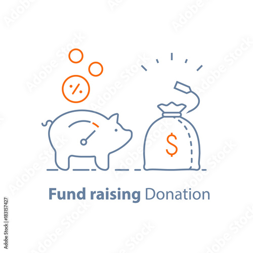 Long term investment, fund raising, charity donation, pension savings, money bag, income growth