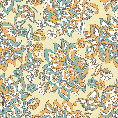 Floral seamless pattern. Vector illustration in asian textile style 