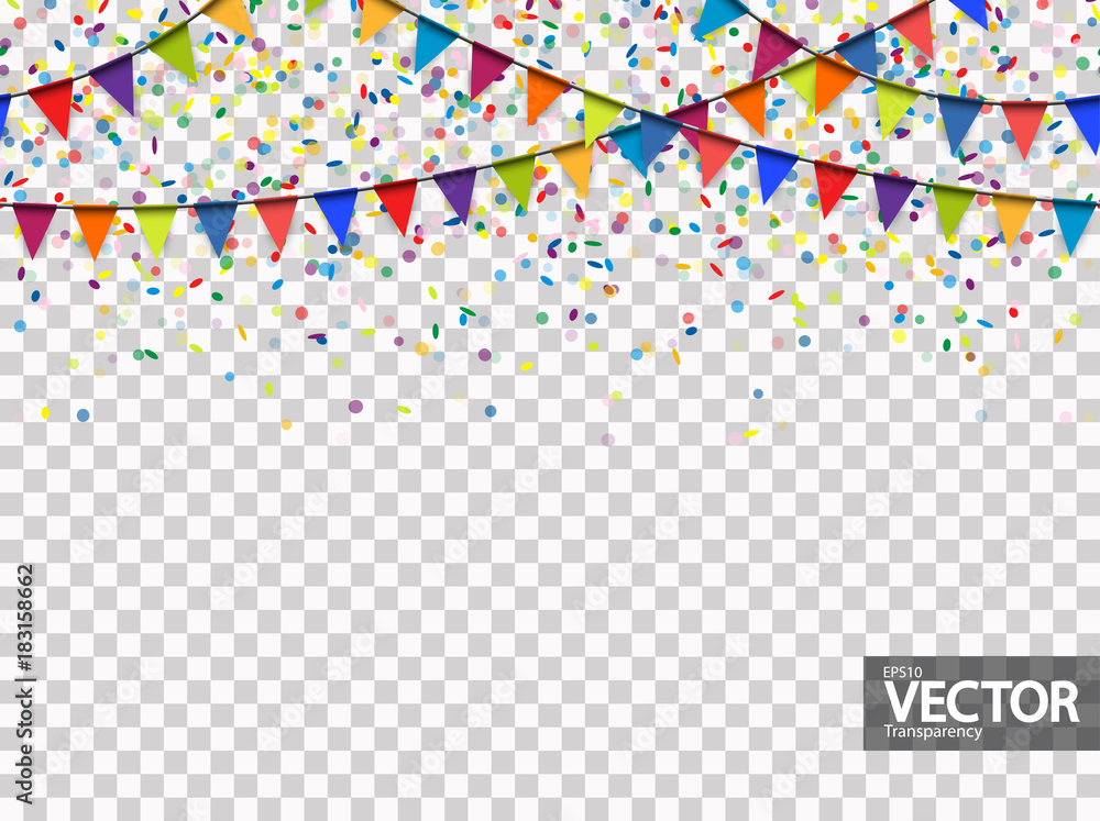 seamless garland and confetti background with vector transparency - obrazy, fototapety, plakaty 