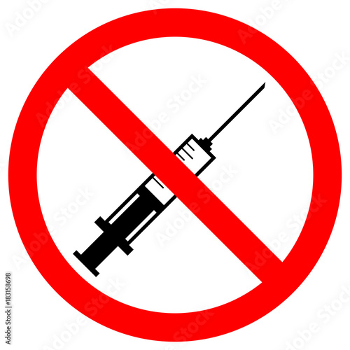 STOP NARCOTICS sign. Medical syringe icon in red circle. Vector.