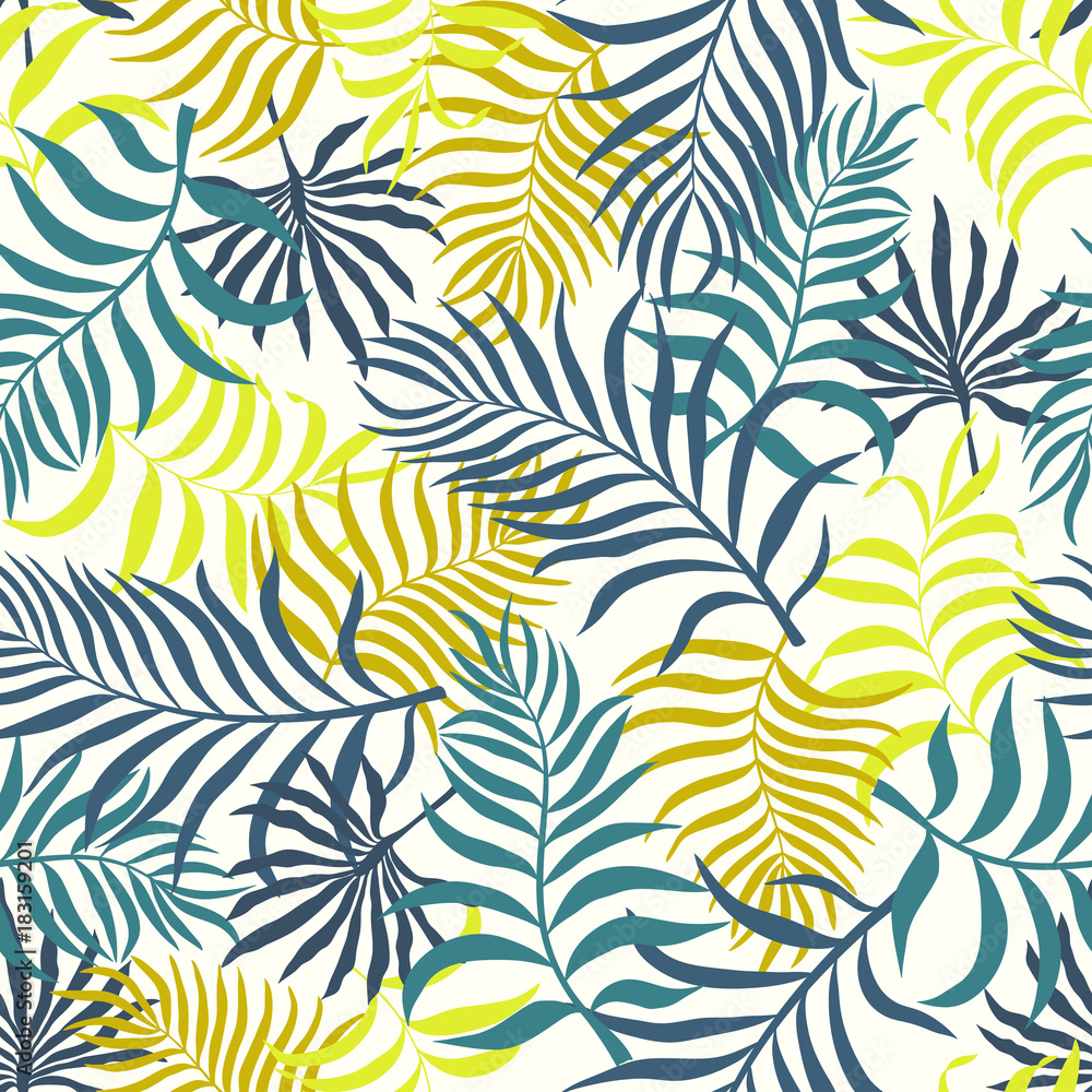 Fototapeta premium Tropical background with palm leaves. Seamless floral pattern. Summer vector illustration