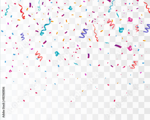 Colorful bright confetti isolated on transparent background. Festive vector illustration