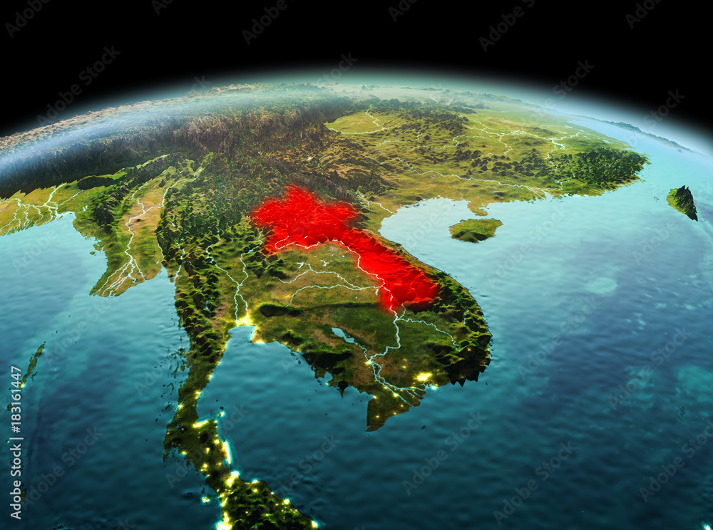 Fototapeta premium Laos on planet Earth in space