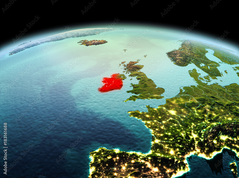 Fototapeta premium Ireland on planet Earth in space