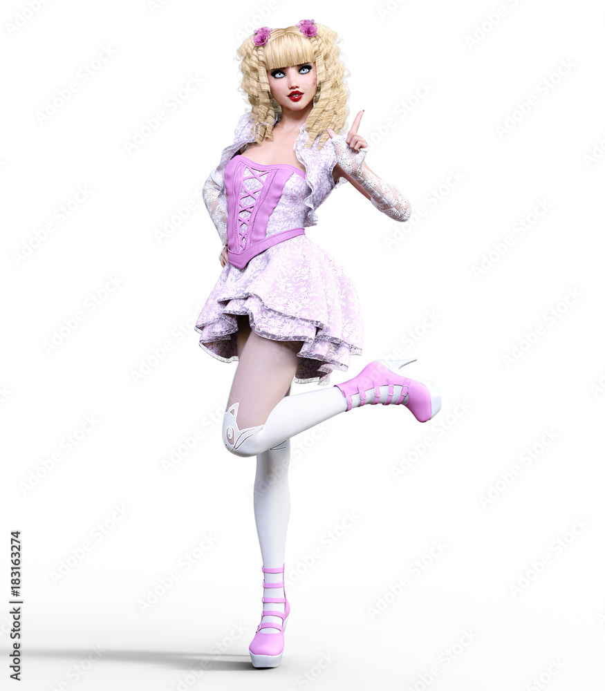 Premium AI Image  Barbie doll blonde hair wearing pink trendy hip hop  style outfit in studio