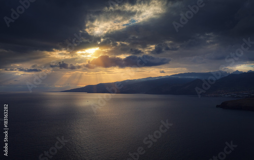 Dramatic view of Madeira Island,Portugal at sunset