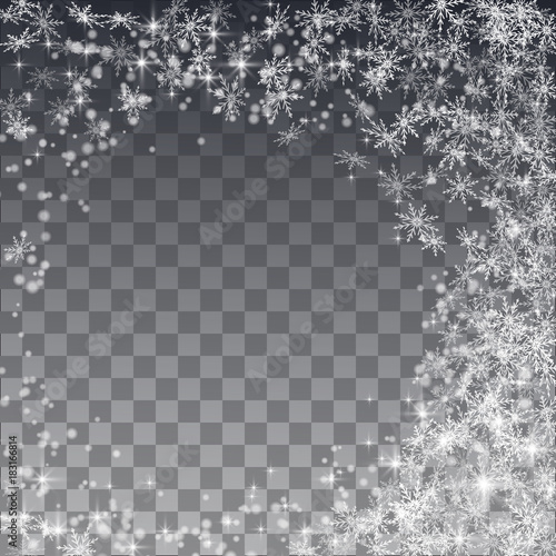 Falling snow on a transparent background. Vector illustration 10 EPS.