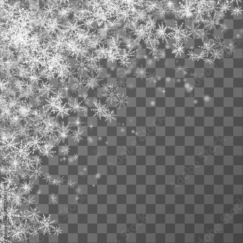 Falling snow on a transparent background. Vector illustration 10 EPS.