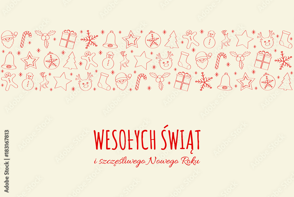 Merry Christmas in Polish (Wesolych Swiat) - concept of card with decoration. Vector.