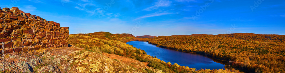 Lake in the Clouds Rock Wall Fall Trees Panorama Lake in the Clouds Rock Wall Fall Trees Panorama