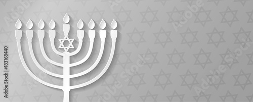 Menorah - symbol of Hanukkah. Banner with copyspace. Vector.