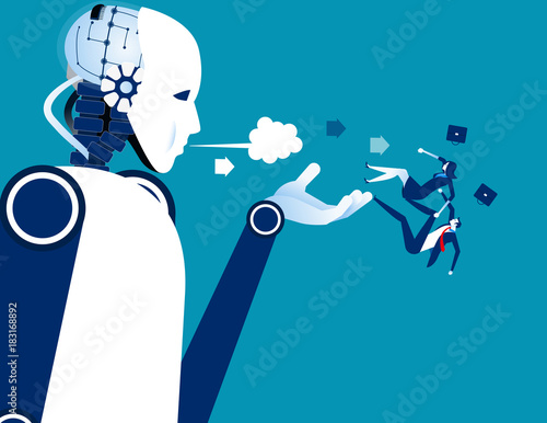 Jobless. Robot instead of humans. Concept business technology vector illustration.
