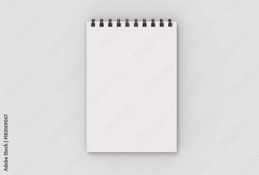 Spiral binder notebook mock up isolated on soft gray background. 3D illustrating. Spiral binder notebook mock up isolated on soft gray background. 3D illustrating.