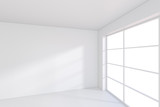 Large room with windows and falling light from the window to the floor. 3D rendering.