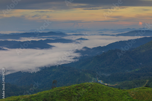 Landscape sea of mist in Kanchanaburi province border of Thailand and Myanmar.
